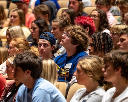 Students listen to speakers during Academic Day 2023